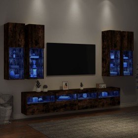 Muebles de TV de pared con luces LED 7 piezas roble ahumado en Muebles TV | Comprar online en Foru.es