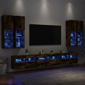 Muebles de TV de pared con luces LED 7 piezas roble ahumado en Muebles TV | Comprar online en Foru.es