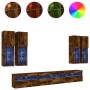 Muebles de TV de pared con luces LED 7 piezas roble ahumado en Muebles TV | Comprar online en Foru.es