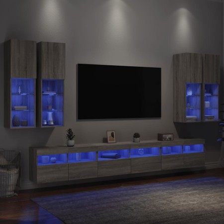Muebles de TV de pared con luces LED 7 piezas gris sonoma en Muebles TV | Comprar online en Foru.es