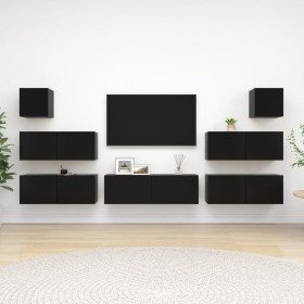 Set de muebles de salón TV 7 piezas madera ingeniería negro en Muebles TV | Comprar online en Foru.es