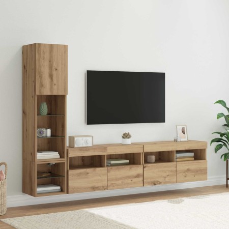 Unidad de Pared para TV 4 pcs Roble artesanal Madera de ingeniería en Muebles TV | Comprar online en Foru.es