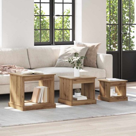Mesa de Café 3 pcs Roble artesanal Madera contrachapada en Mesas de centro | Comprar online en Foru.es