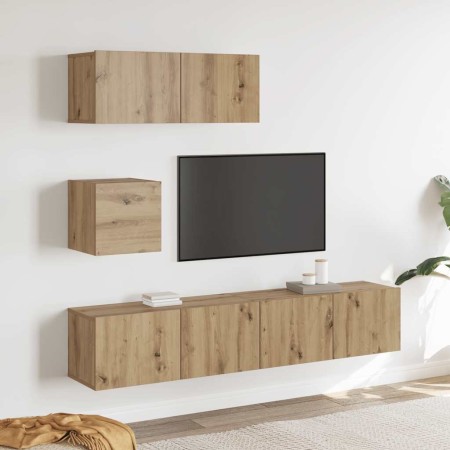 Mueble para TV de pared madera contrachapada artesanal 4 piezas en Muebles TV | Comprar online en Foru.es