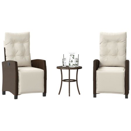Sillas y mesita de jardín con cojines 3 piezas ratán PE marrón en Conjuntos de jardín | Comprar online en Foru.es