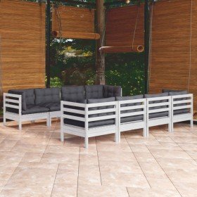Muebles de jardín 9 pzas con cojines madera maciza de pino en Conjuntos de jardín | Comprar online en Foru.es