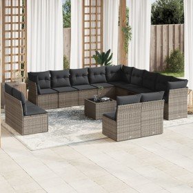 Set de sofás de jardín 14 pzas con cojines ratán sintético gris en Conjuntos de jardín | Comprar online en Foru.es