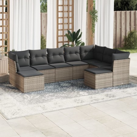 Set de muebles de jardín 9 pzas y cojines ratán sintético gris en Conjuntos de jardín | Comprar online en Foru.es