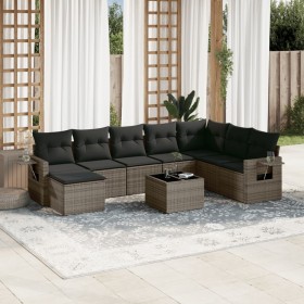 Set de muebles de jardín 9 pzas y cojines ratán sintético gris en Conjuntos de jardín | Comprar online en Foru.es