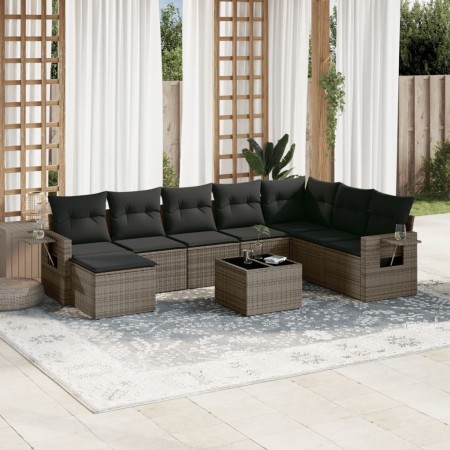 Set de muebles de jardín 9 pzas y cojines ratán sintético gris en Conjuntos de jardín | Comprar online en Foru.es