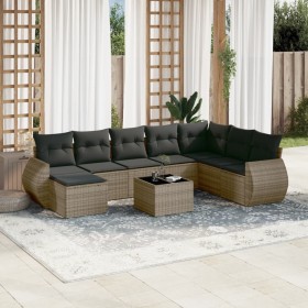 Set de muebles de jardín 9 pzas y cojines ratán sintético gris en Conjuntos de jardín | Comprar online en Foru.es