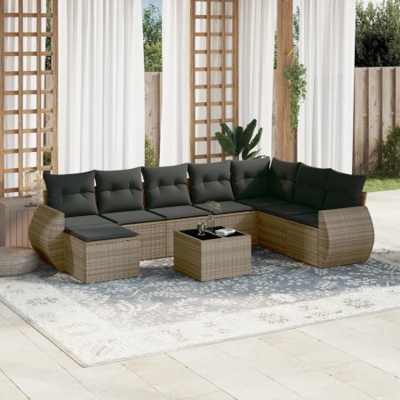 Set de muebles de jardín 9 pzas y cojines ratán sintético gris en Conjuntos de jardín | Comprar online en Foru.es