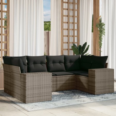 Set de muebles de jardín 6 pzas y cojines ratán sintético gris en Conjuntos de jardín | Comprar online en Foru.es