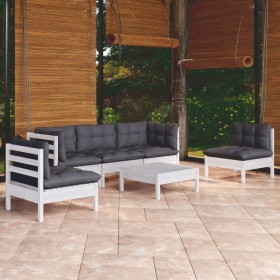 Muebles de jardín 6 pzas con cojines madera maciza de pino en Conjuntos de jardín | Comprar online en Foru.es