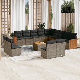 Set de sofás de jardín 14 pzas con cojines ratán sintético gris en Conjuntos de jardín | Comprar online en Foru.es