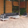 Muebles de jardín 7 pzas con cojines madera maciza de pino en Conjuntos de jardín | Comprar online en Foru.es