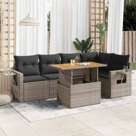Set de muebles de jardín 6 pzas y cojines ratán sintético gris en Conjuntos de jardín | Comprar online en Foru.es