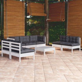 Muebles de jardín 8 pzas con cojines madera maciza de pino en Conjuntos de jardín | Comprar online en Foru.es