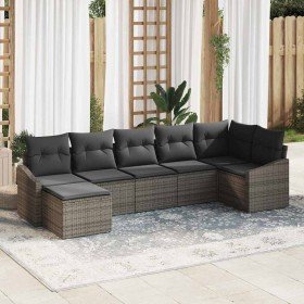 Conjunto de sofá de jardín con cojín 7 pcs Gris ratán sintético en Sofás de exterior | Comprar online en Foru.es