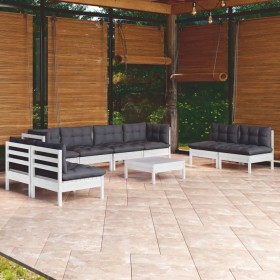 Muebles de jardín 9 pzas con cojines madera maciza de pino en Conjuntos de jardín | Comprar online en Foru.es