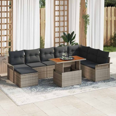 Conjunto de sofá de jardín 9 pcs Gris Poliratán en Sofás de exterior | Comprar online en Foru.es