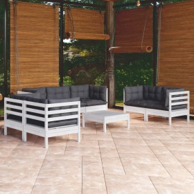 Muebles de jardín 8 pzas con cojines madera maciza de pino en Conjuntos de jardín | Comprar online en Foru.es