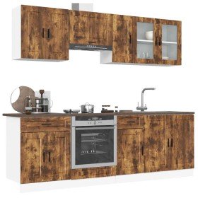 Conjunto de armarios de cocina "Porto" de 8 piezas de madera de ingeniería de roble ahumado en Armarios de cocina | Comprar onli