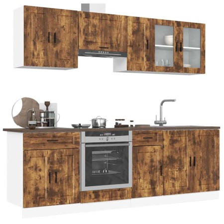 Conjunto de armarios de cocina "Porto" de 8 piezas de madera de ingeniería de roble ahumado en Armarios de cocina | Comprar onli