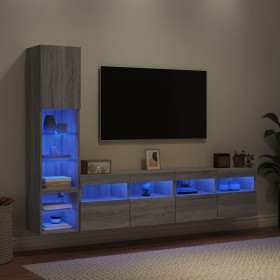 Muebles TV pared con LED 4 pzas madera ingeniería gris Sonoma en Muebles TV | Comprar online en Foru.es