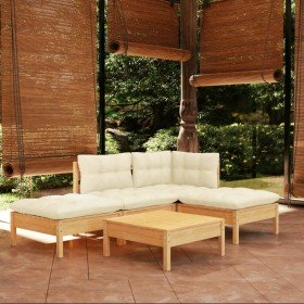 Muebles de jardín 5 piezas cojines madera de pino crema en Conjuntos de jardín | Comprar online en Foru.es