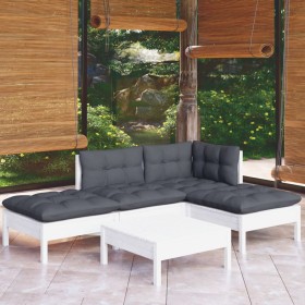 Muebles de jardín 5 pzas con cojines blanco madera de pino en Conjuntos de jardín | Comprar online en Foru.es