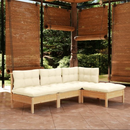 Muebles de jardín 4 piezas cojines madera de pino color crema en Conjuntos de jardín | Comprar online en Foru.es