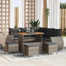 Conjunto de sofá de jardín con cojín 9 pcs Gris ratán sintético en Sofás de exterior | Comprar online en Foru.es