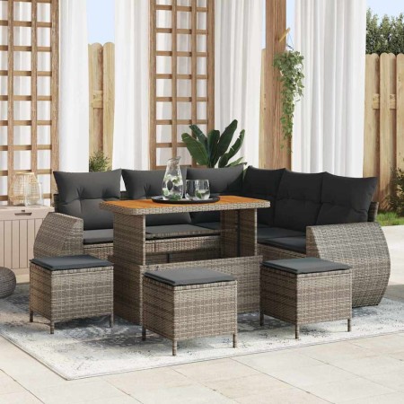 Conjunto de sofá de jardín con cojín 9 pcs Gris ratán sintético en Sofás de exterior | Comprar online en Foru.es