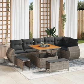 Conjunto de sofá de jardín 9 pcs Gris Rattan de Poliéster en Sofás de exterior | Comprar online en Foru.es