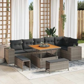 Conjunto de sofá de jardín con cojín 9 pcs Gris ratán sintético en Sofás de exterior | Comprar online en Foru.es