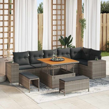 Conjunto de sofá de jardín con cojín 9 pcs Gris ratán sintético en Sofás de exterior | Comprar online en Foru.es