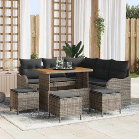 Conjunto de sofá de jardín con cojín con almohada 9 pcs Gris en Sofás de exterior | Comprar online en Foru.es