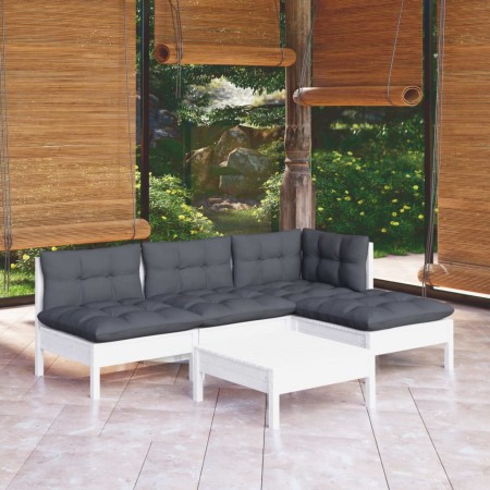 Muebles de jardín 5 pzas con cojines blanco madera de pino en Conjuntos de jardín | Comprar online en Foru.es
