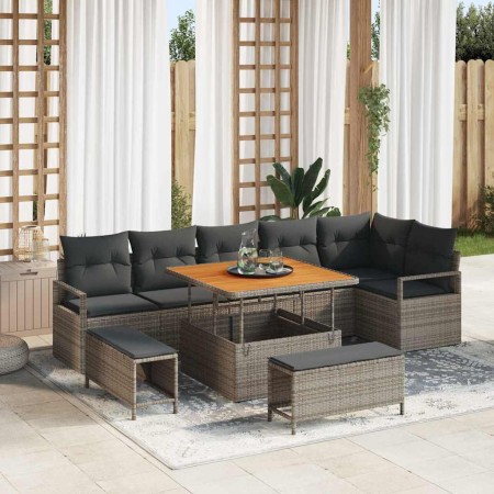 Conjunto de sofá de jardín con cojín con almohada 9 pcs Gris en Sofás de exterior | Comprar online en Foru.es