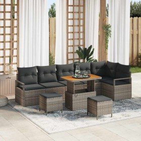 Conjunto de sofá de jardín con cojín con almohada 9 pcs Gris en Sofás de exterior | Comprar online en Foru.es