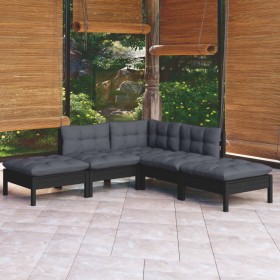 Muebles de jardín 5 pzas con cojines negro madera de pino en Conjuntos de jardín | Comprar online en Foru.es