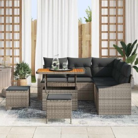 Conjunto de sofá de jardín con cojín con almohada 8 pcs Gris en Sofás de exterior | Comprar online en Foru.es