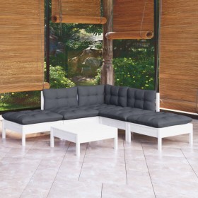 Muebles de jardín 6 pzas con cojines blanco madera de pino en Conjuntos de jardín | Comprar online en Foru.es