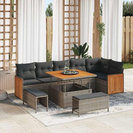 Conjunto de sofá de jardín 9 pcs Gris Gris oscuro en Sofás de exterior | Comprar online en Foru.es