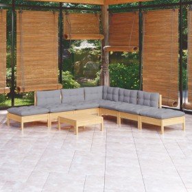 Juego de muebles de jardín 8 pzas y cojines madera pino gris en Conjuntos de jardín | Comprar online en Foru.es