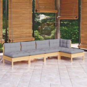 Juego de muebles de jardín 5 pzas y cojines madera pino gris en Conjuntos de jardín | Comprar online en Foru.es