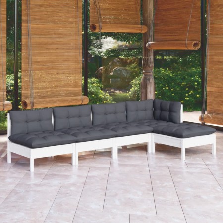 Muebles de jardín 5 pzas con cojines blanco madera de pino en Conjuntos de jardín | Comprar online en Foru.es