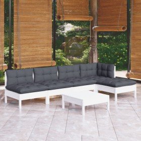 Muebles de jardín 6 pzas con cojines blanco madera de pino en Conjuntos de jardín | Comprar online en Foru.es