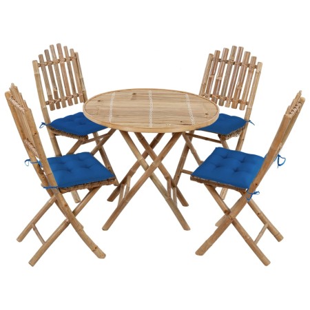 Set de comedor de jardín plegable 5 piezas con cojines bambú en Conjuntos de jardín | Comprar online en Foru.es